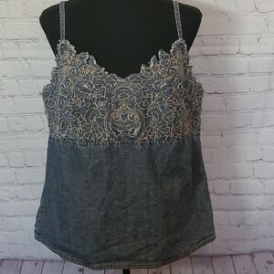 Venezia Size 16 Y2K Vintage Denim Embroidered Halter Top Festival Summer